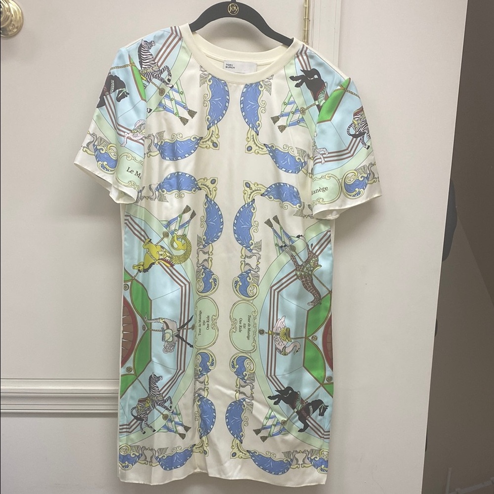 Tory Burch Cream and Blue Short Sleeve Dress